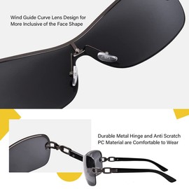 YUKANG y2k Sunglasses for Men Women, Vintage Rimless Glasses for Women, Y2K Wrap Around Sunglasses with UV400, black