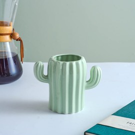 Maxramic Ceramic Cute Cactus Toothbrush Holders for Bathroom Countertop Organizer Toothpaste Holder (Light Green)