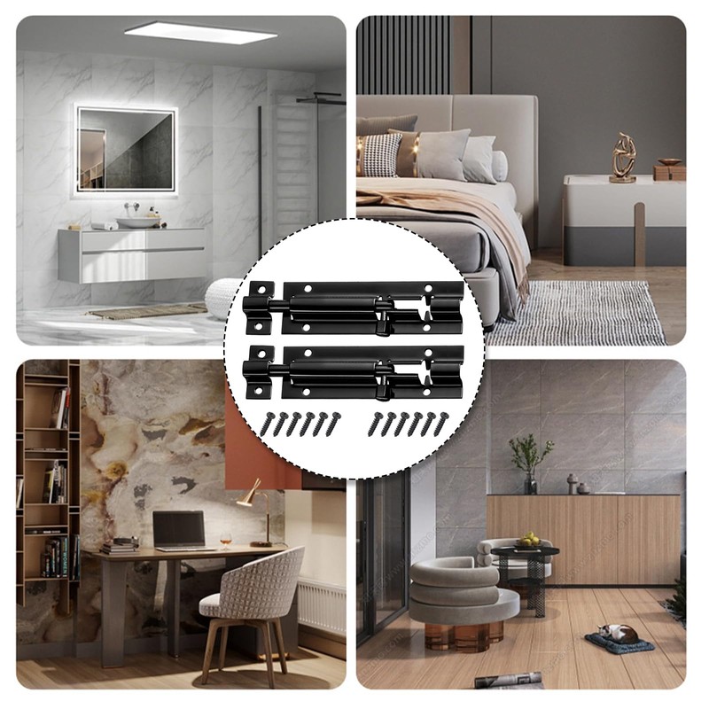 Door Security Slid Latch Lock, 6 Inch Black Door Lock