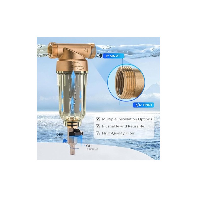 iSpring WSP-500 Filtro de agua reutilizable de sedimentos para toda