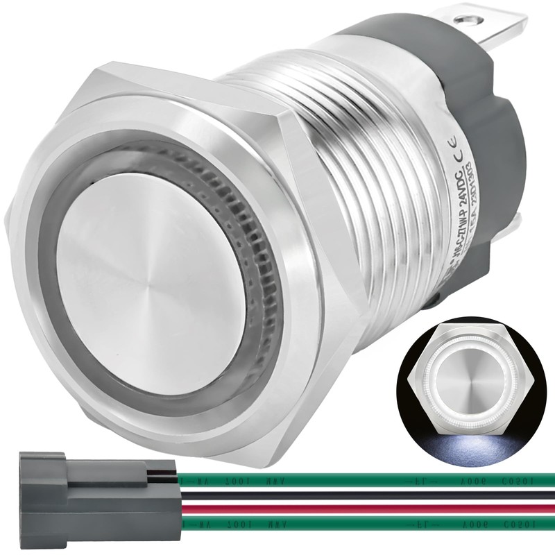 UL Listed15Amp Push Button Switch 16mm 0.63" Latching Switches Waterproof
