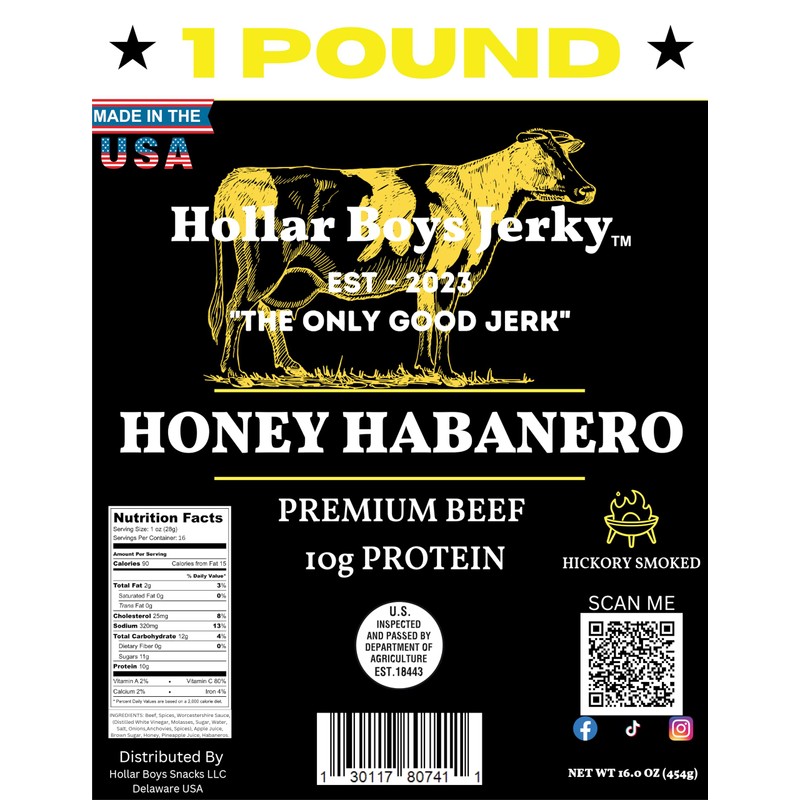 Hollar Boys Snacks Honey Habanero Beef Jerky One Pound Resealable