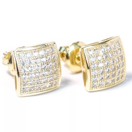 Street Knitted Mens Hip Hop Small 14k Gold Plated Sterling Silver Iced Cz Screw Back Earrings
