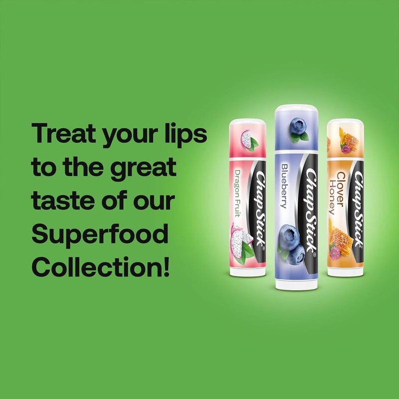 ChapStick Lip Balm, Superfood Collection 3-Pack – Dragon Fruit, Blueberry