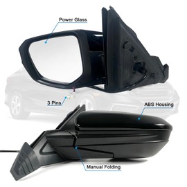 Lqito Left Driver Side Door Mirror For 2016-2021 HONDA CIVIC LX SE Sport with Power Mirror Manual Folding Non-Heat Match to Black Replace 76258-TBA-A02ZA HO1320283(3 Pins)