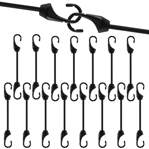 Pack of 15 Elastic Straps with Hooks, Black Expander with