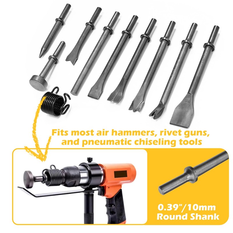 Socpuro 10Pcs Air Hammer Bits Set, Pneumatic Chisel Tools with