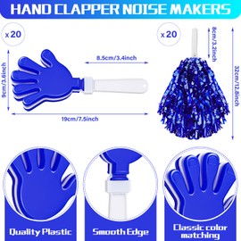 60 Pcs Cheerleading Pom Poms Hand Clappers and Thunder Sticks Cheering Noise Makers for Sporting Events Football Games Team Spirit Items Party Favors Dance(Blue)