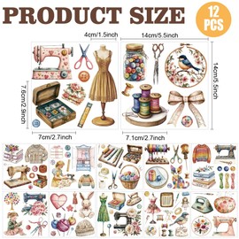AHANDMAKER 12 Sheets Rub On Transfer Stickers with Scraper, Vintage Tailor Themed Stickers with Sewing Machine, Sewing Tool for Home, Classroom, Crafts Wood Glass Porcelain Decor, 5.5 x 5.5 Inches‌