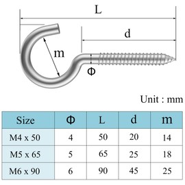 Drenky Pack of 10 Cup Screw Hooks Ceiling Hooks M6 x 90 Ceiling Hooks Heavy Duty Eye Bolt Hook Screw Hooks Stainless Steel with Wood Thread Made of Stainless Steel A2 (AISI 304) for DIY Project