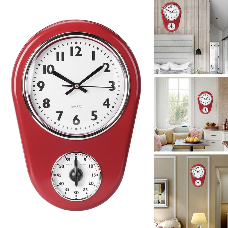 Kitchen Timer Clock, Round Wall Clock Silent Non-Ticking Retro Wall