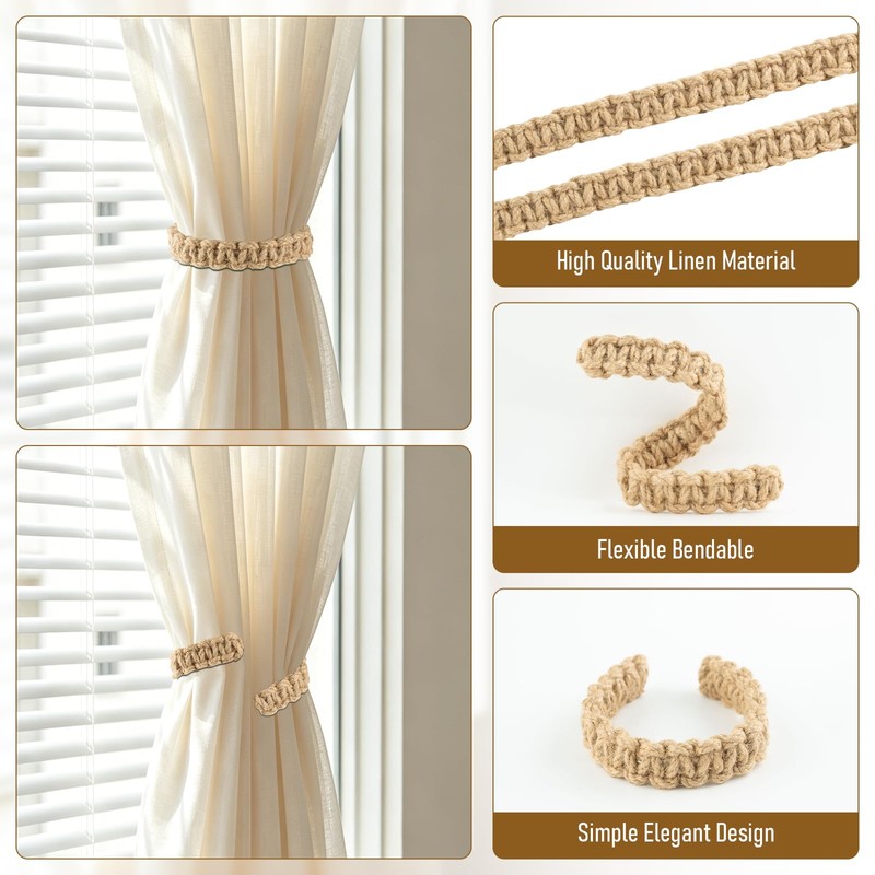 DARENYI 6 Pack Braided Curtain Tiebacks Modern Simple Curtain Tie