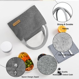 JINGSEN Lunch Bag Waterproof Reusable, Leakproof Waterproof Lunch Bag for Adult Students,Office Work School Shopping Travel Picnic Insulated Lunch Bag (L-Grey)