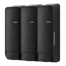 EZPULL EZ-SHOWER Wall Mount Body/Hair/Conditioner Trio Shower Dispenser for Bathroom/RV/Airbnb, 350 ml (12 oz) x 3unit, Refill Cartridges Sold Separately, Black