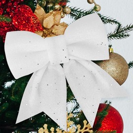 GXFCING 12 Pack White Christmas Bows for Christmas Tree 6 x 5 Inch Glitter Christmas Tree Bows Wreaths Bows White Sequin Bow Ties Christmas Xmas Tree Decorations