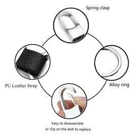 DINGFENG Set of 2 key rings, metal leather car key rings, key rings, car key rings, suitable for key fobs, cars, motorcycles, black