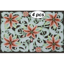 Creative Linens 4PCS Embroidered Lily Daisy Floral Placemats 11x17 Ivory, Set of 4 Pieces