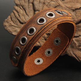 Bjesinmo Leather Cuff Bracelets for Men Women Punk Bracelet Brown Leather Wrap Bracelet Rock Wrist Strap Buckle Jewelry for Men Retro Adjustable Leather Bracelet