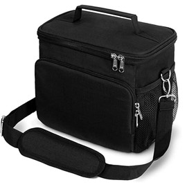 Jo Major Insulated Lunch Bag Thermal Cooler Tote with Adjustable Shoulder Strap Lunch Box Bags Leakproof Linear and Front Pocket for Men Women Kids Office Work School Picnic Travel and Gym. (Black)