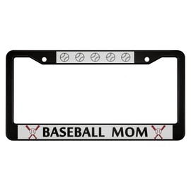 oFloral Baseball Mom Aluminum Alloy License Plate Frame Black Red Baseball and Bat Applicable to US Standard Car Metal Car Tag Frame Funny Front License Plate Holder for Women Men(1 Pack)