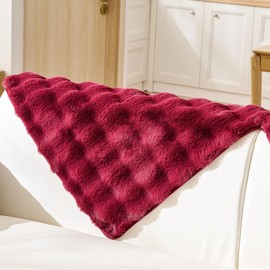 Huierxun Christmas Faux Fur Armrest Cover Backrest Cover Fuzzy Plush Thick Bubble Sofa Cover Luxury Soft Cozy Couch Cover Anti-Slip Sofa Slipcover Washable Furniture Protector (Wine Red,28"x28")