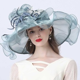 Gorros de organza para mujer con visera de organza, para mujer, con diseño de flores, para mujer, Azul claro 1, M