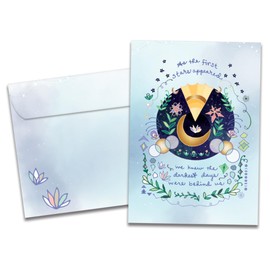 Tree-Free Greetings - Winter Solstice Greeting Cards - Artful Designs - 1 Card + Matching Envelopes - Made in USA - 100% Recycled Paper - 5"x7" - First Stars Appear (GO64244)