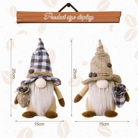 kaiwern 2Pcs Coffee Gnomes Couple Plush Ornaments Handmade Coffee Bar Tea Time Decoration Swedish Tomte Elf Stuffed Gnome Figurines Tiered Tray Table Decor for Home Kitchen Table Shelf Decor (A+B)