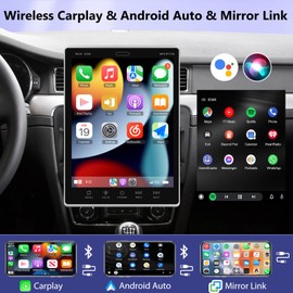 [2+64G] 9.5 inch Vertical Touchscreen Single Din Car Stereo - Wireless Carplay and Android Auto - Android Car Radio with GPS Navigation/WiFi/Mirror Link/SWC + AHD Backup Camera