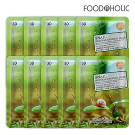 Food Aholic 3D Snail Natural Essence Mask Pack (10 Sheets) / 3D 달팽이 내추럴에센스 마스크팩(10매)