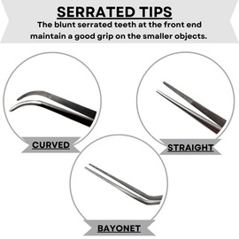 Stainless Steel Micro Serrated Tweezers 3 Pcs Set to Use for Lab Starter Kits Multifunction Forceps Straight Curved Offset Handles (5.5 Inch)