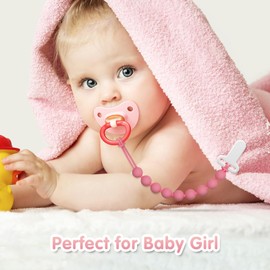 Pacifier Clips Baby Girls - Draklary 4 Pack Paci Clip Silicone Soothe Baby Binky Holder for Shower Birthday Gift