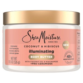 SheaMoisture Illuminating Body Butter with Coconut & Hibiscus, Niacinamide and Pro-Ceramides, Renewing Skin’s Natural Glow, 48H Moisturizing 11.5 oz
