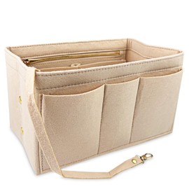 Newpop Felt Organiser Bag with Compartments and Key Chain Inside with Travel Compartments (Beige)