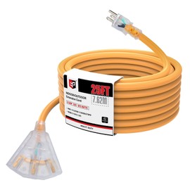 EP 25 Ft 14/3 SJEOW Heavy Duty Outdoor Extension Cord, Yellow 3-Outlet Power Cable with LED Lighted Plug, Water-Resistant for Indoor/Outdoor Use, Lawn, Garden, Appliances & Tools