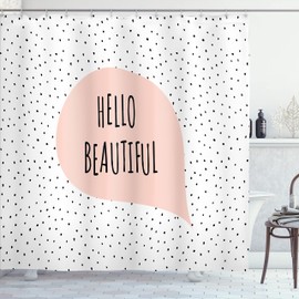Ambesonne Juego de cortina de ducha con ganchos, mensaje romántico y motivacional en un color pastel con puntos de globo de discurso para decoración de baño y habitación de invitados, 69 pulgadas de ancho x 75 pulgadas de largo, color negro rubor