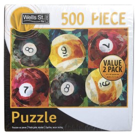 Lang Wells Street 500 Piece Puzzle, Billiard Balls & Outdoorsman Value 2 Pack