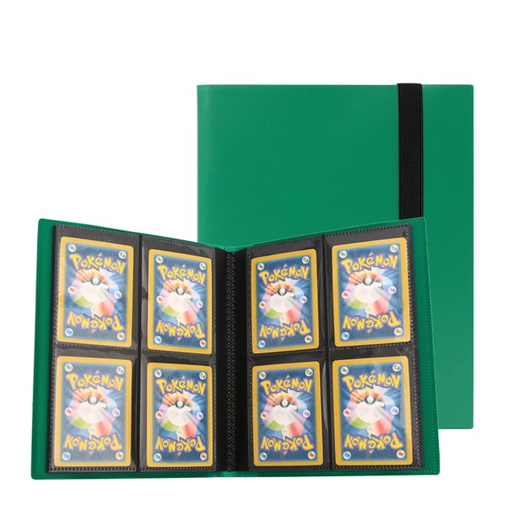 Card File, Trading Card Binder, Collection File, 4 Pockets, Holds 160 Cards, Includes Band, Sleeve Compatible, Side Mount, Large Capacity (Green)