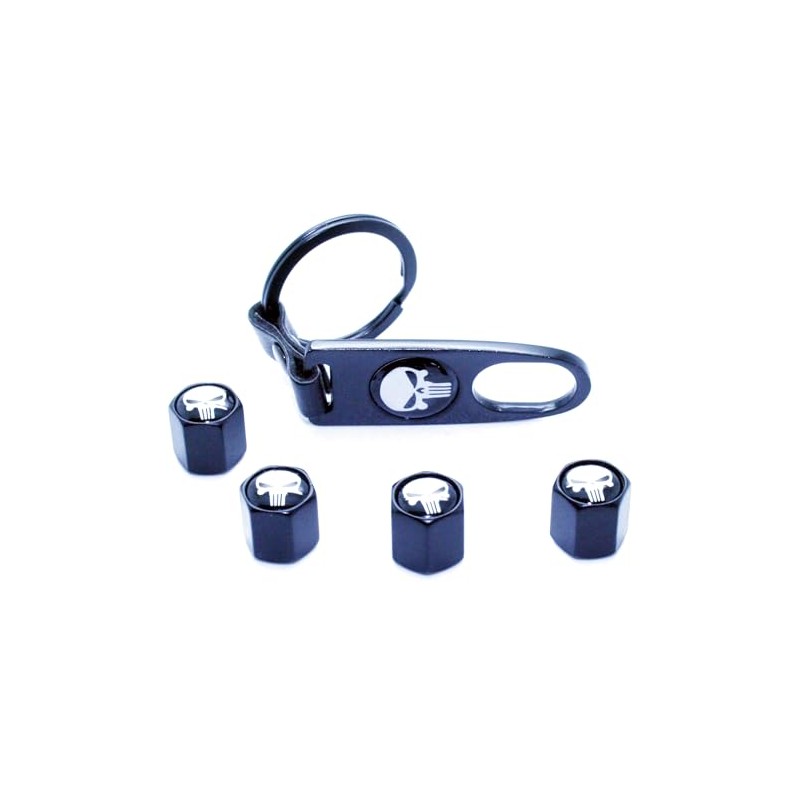 LED-Mafia 4 Valve Caps + Key Fob – Skull Black