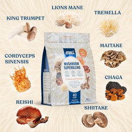 Applied Nutrition Applied Nutrition Mushroom Superblend - Lions Mane, Reishi, Chaga, Shiitake, Maitake, Tremella, Cordyceps Sinensis, King Trumpet | Vegan & Gluten Free (160g C 40 Servings)