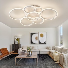 FNOESTY Modern LED Ceiling Light Fixture, Dimmable Flush Mount Ceiling Lights 127W, Remote Control Acrylic Ring Chandelier Ceiling Lamp for Kitchen Bedroom Living Room Dining Room, White