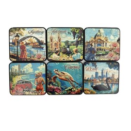 Banksia Glen Australian Cities Vintage Corkwood Coasters 6pk