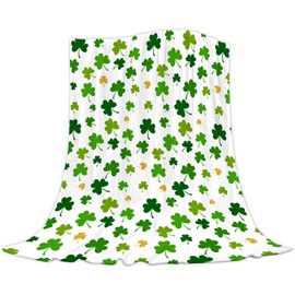 JOOCAR St Patricks Day Throw Blanket: Luxury Soft Warm Lucky Spring Green Clover Shamrock Flannel Throw Blankets for Girls Boys for Living Room Sofa Couch Bed Chair 50" x 60"
