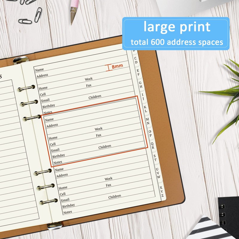 Refillable Address Book with Alphabetical Tabs, 600 Entry Spaces Large