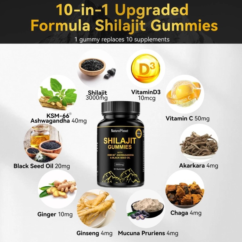 Nature Planet Pure Shilajit Gummies with Black Seed Oil -