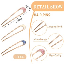 BelleVive 3 Pack French Hair Pins, Exquisite Hair Fork, U Shaped Hairpin, Prong Hairpin Bun Hair Sticks, Styling Hair Accessories for Women and Girls for All Hair Types