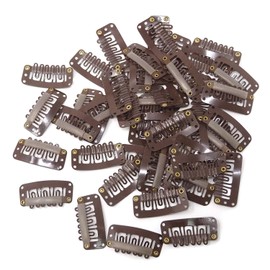 Honbay 50PCS 6-Teeth U-Shape Snap Clips for Hair Extensions - 3.3cm/1.3inch (Dark Brown)
