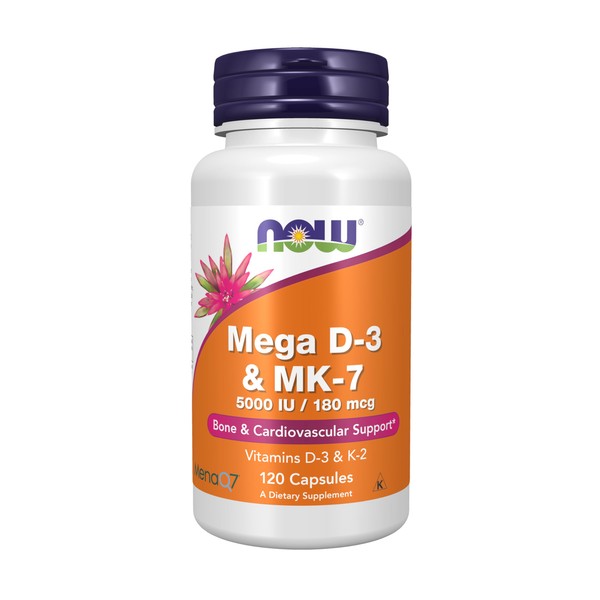 NOW Supplements, Mega D-3 & MK-7, 5000 IU / 180
