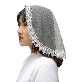 FANFAN Chapel Cap Veil Lace Headcovering For Women Church Head Covering Mantilla S13 (dot ivory)