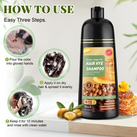 ZENITHGLO Black Hair Dye Shampoo 3 in 1 for Women & Men 100% Gray Hair Coverage - Herbal Ingredients Natural Plant Hair Color - Hair Dye in Minutes 17.6 Fl Oz